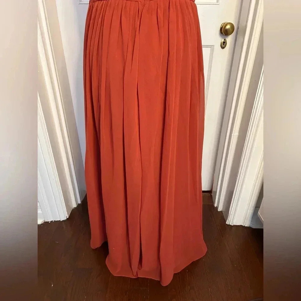 Azazie Paprika Aline Pleated Chiffon Dress in Size A16 - Picture 10 of 11